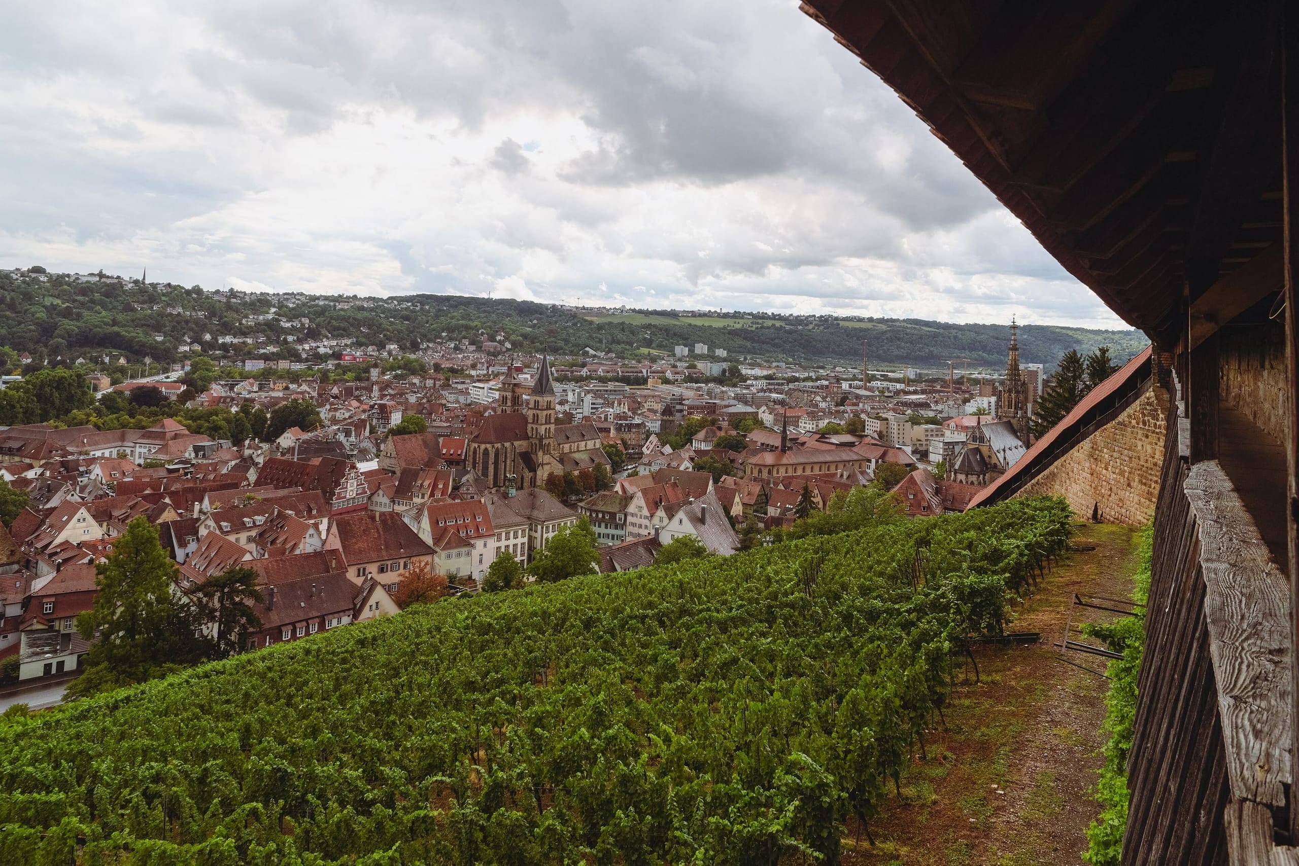Blick von der Esslinger Burg über Weinberge auf die Altstadt von Esslingen